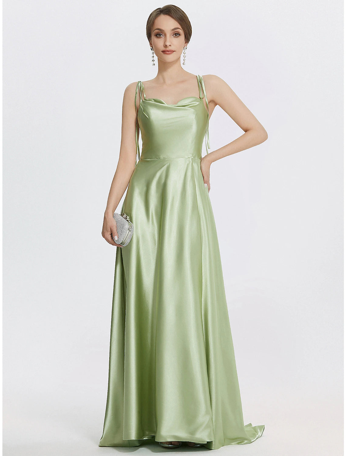 Luolandi A-Line Evening Gown Elegant Dress Formal Prom Floor Length Sleeveless Spaghetti Strap Satin with Ruched